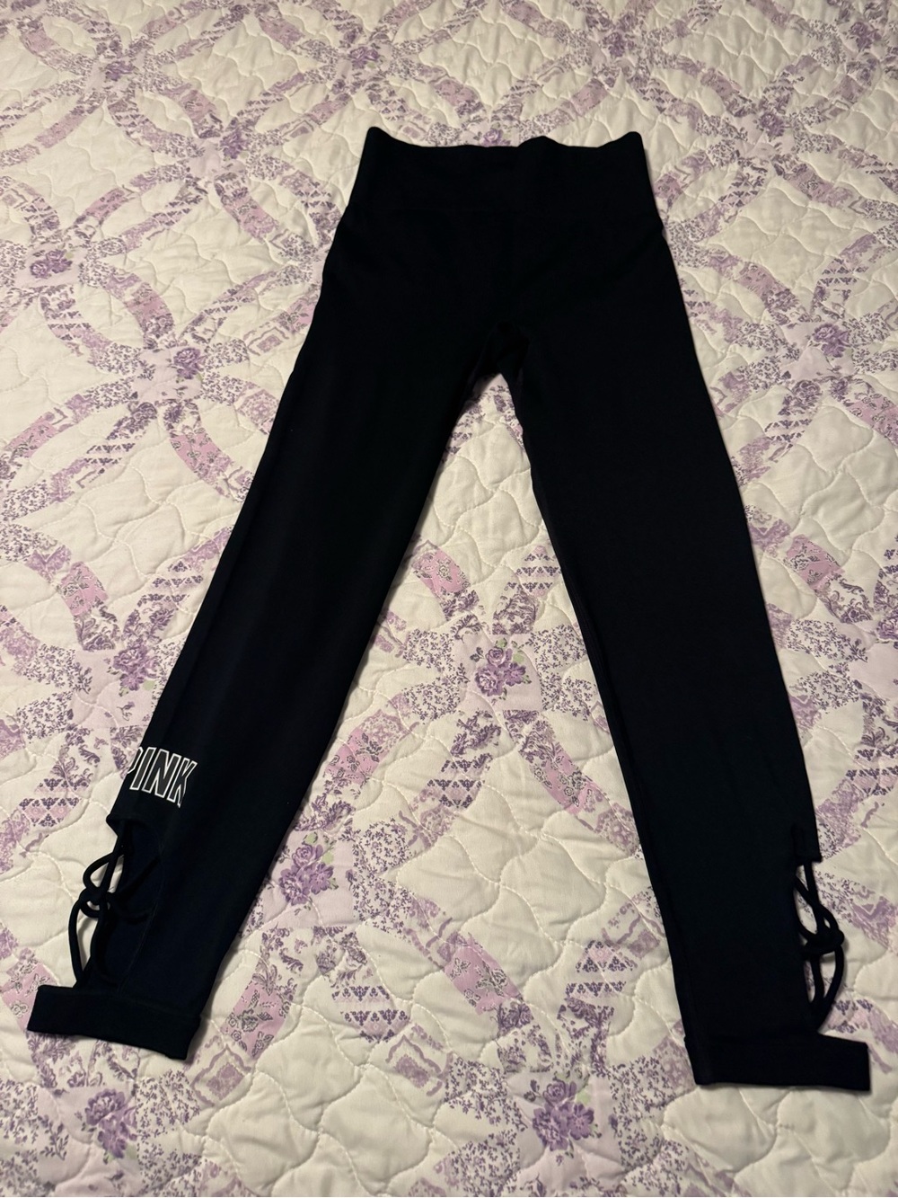 PINK Victoria's Secret Black Lace-Up Ankle Leggings